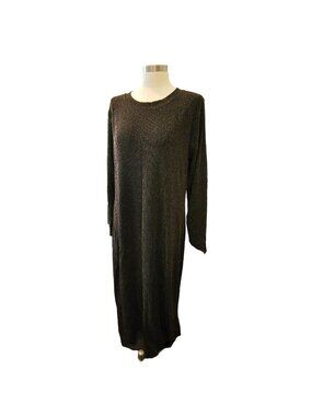 Loft Black & Gold Sparkle Maxi Dress Long Sleeve Size XL Party Perfect jj3591